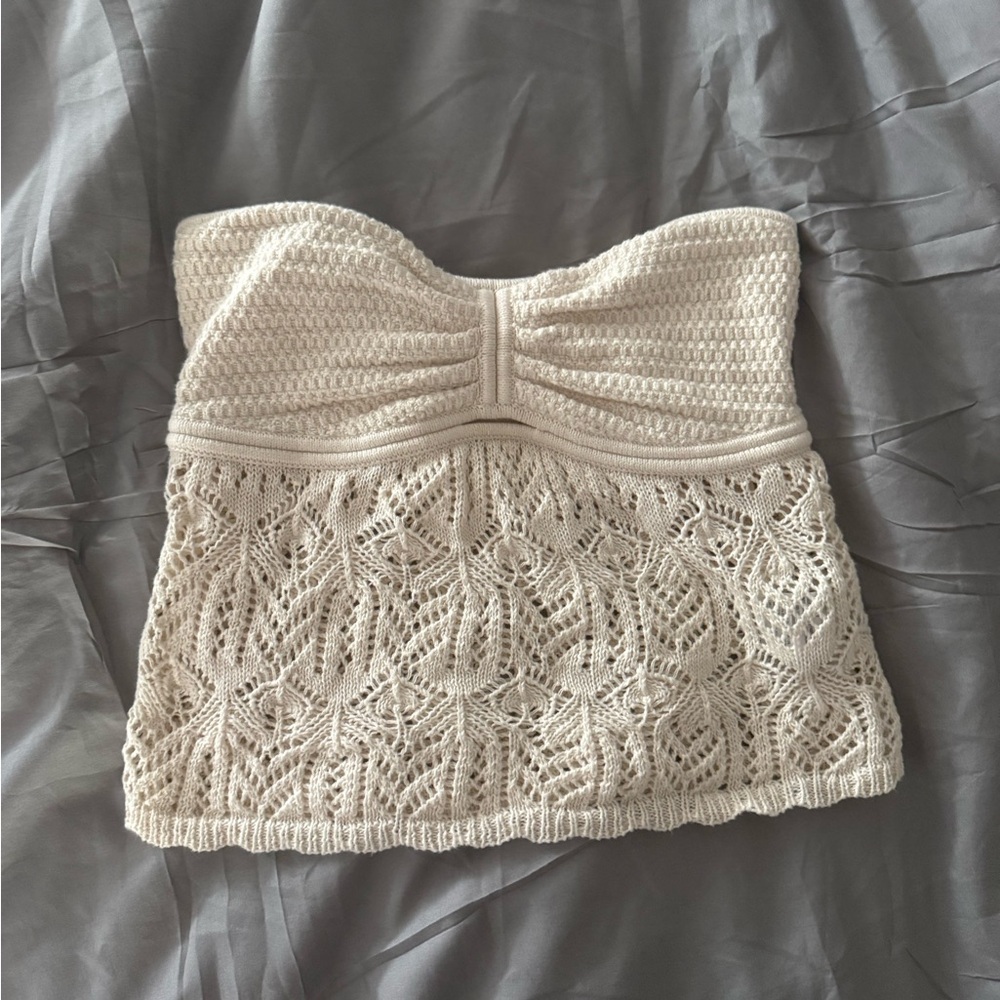 American Eagle Aerie Cream White Crochet Knit Strapless Tube Top Extra Small